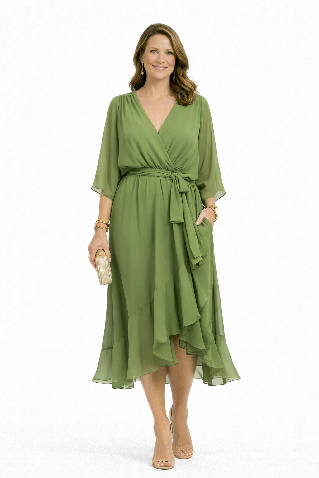 Vestido de chiffon con escote en v Larisa