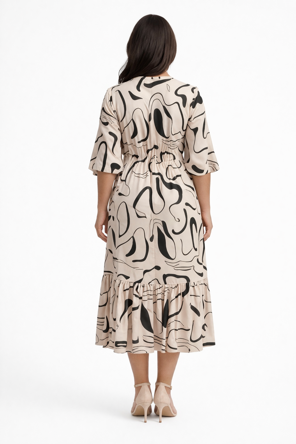 Vestido con cuello en V y estampado de tinta en la cintura Luci