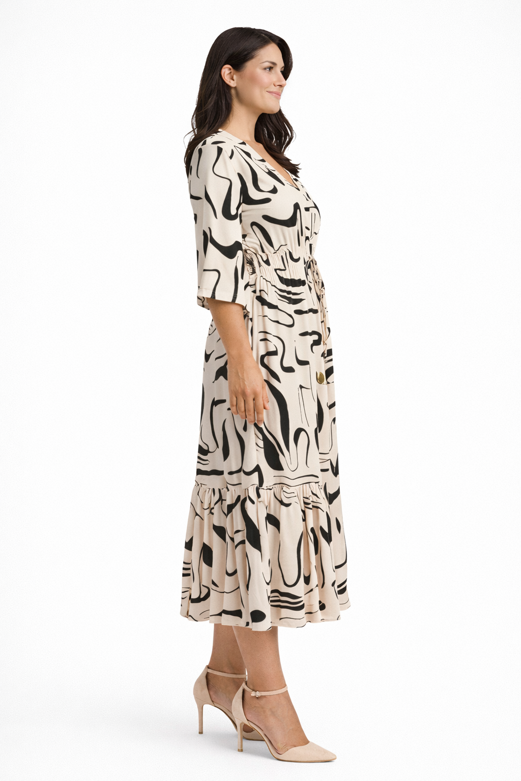 Vestido con cuello en V y estampado de tinta en la cintura Luci