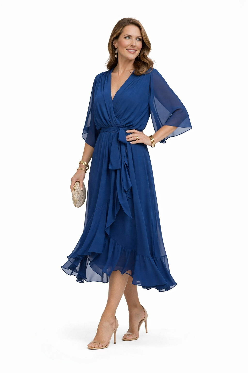 Vestido de chiffon con escote en v Larisa