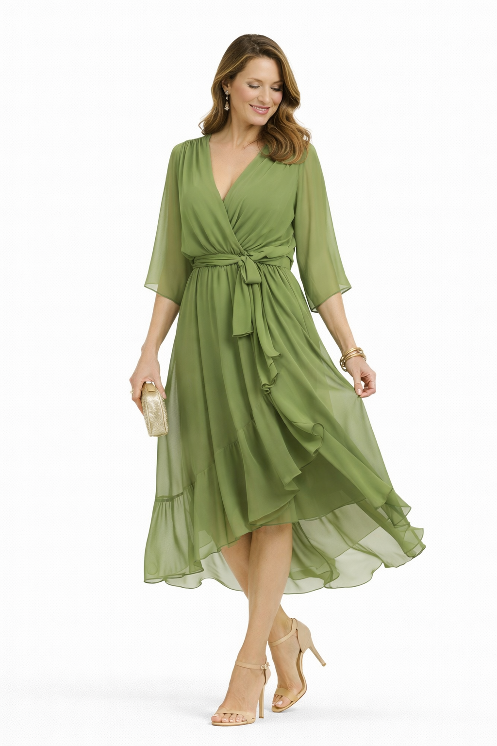 Vestido de chiffon con escote en v Larisa
